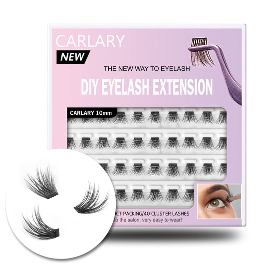 CarLary Lash Clusters, DIY Eyelash Extension, 40 Clusters Reusable Individual Lash Clusters, 3D Effect Wispy C Curl False Eyelashes for Home Eyelash Extensions (10mm)